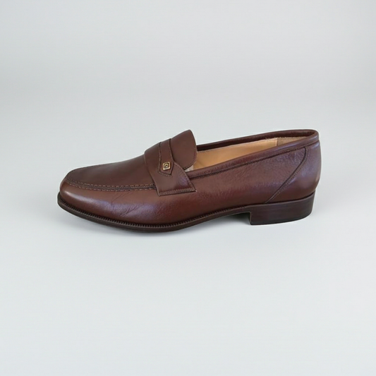 Mocassini Uomo Classici Eleganti Colletti 941 Vera Pelle Testa di moro Fondo Cuoio - 44 EU