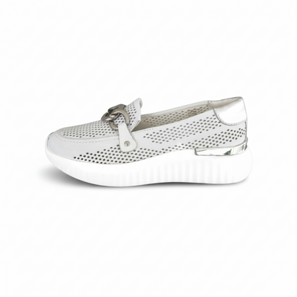 Mocassini Donna Cinzia Soft 16555 Vera Pelle Bianco Ghiaccio