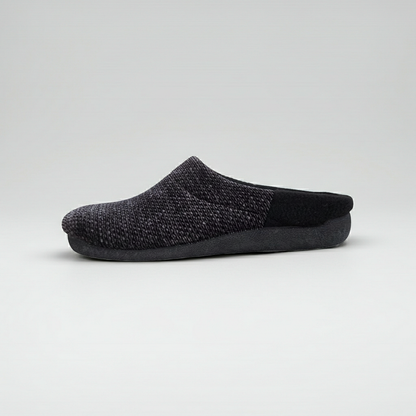 Pantofole Ciabatte Uomo in Velour Melange, Fodera e Soletta in Lana, Grigio, Plantare Estrabile