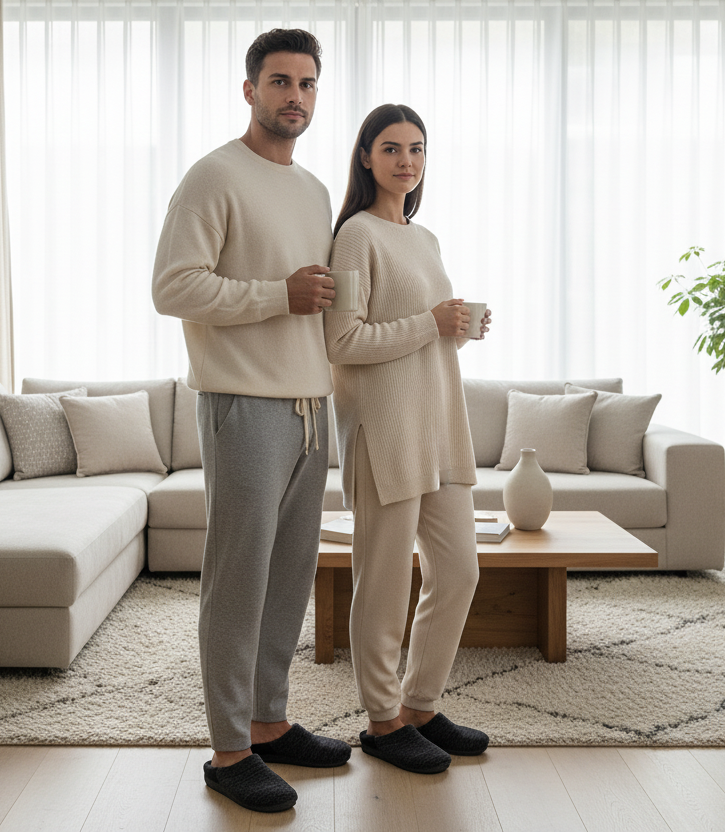 Pantofole Ciabatte Uomo in Velour Melange, Fodera e Soletta in Lana, Grigio, Plantare Estrabile