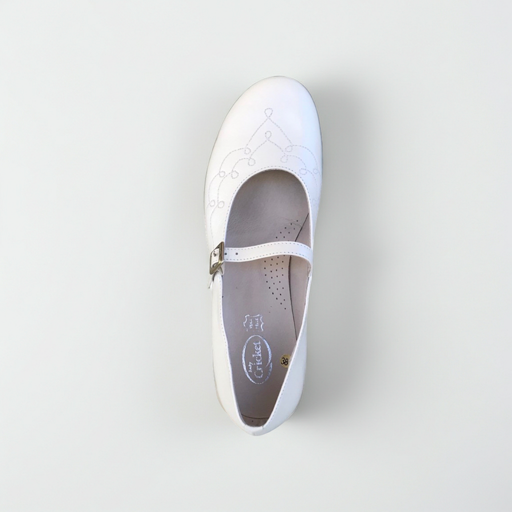 Ballerine con cinturino Cricket 1903 Vera Pelle Bianco Perlato, Numero 38 EU