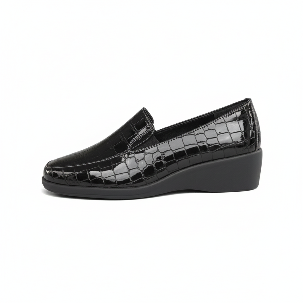Mocassini Donna Cinzia Soft 1401, Zeppa Elastici Laterali, Vera Pelle in Vernice Stampa Cocco, 38 EU
