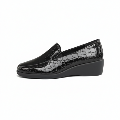 Mocassini Donna Cinzia Soft 1401, Zeppa Elastici Laterali, Vera Pelle in Vernice Stampa Cocco, 38 EU