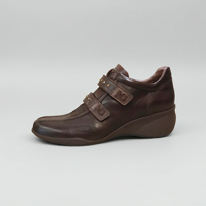 Sneakers Donna NeroGiardini 933 - Zeppa 5 cm, 2 Strap, Vera Pelle, Testa di Moro, Laminato Bronzo