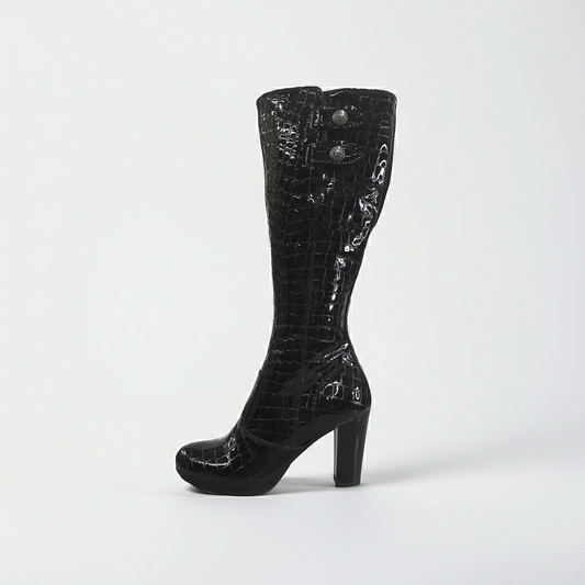 Stivali alti Donna NeroGiardini A900259 Vera Pelle, Naplak in Vernice Lucida, Stampa Cocco, Tacco a blocco, Zip - Colore Nero