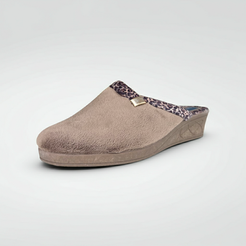 Cinzia Soft, IEA3506, Ciabatte Pantofole Donna in Velour Beige con Bordo Leopardato, Comfort