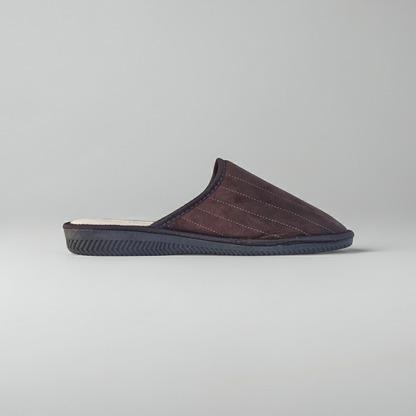Ciabatte Pantofole Uomo in Velour, Felpato Lana, Soletta in Vera Pelle, Marrone Testa di Moro