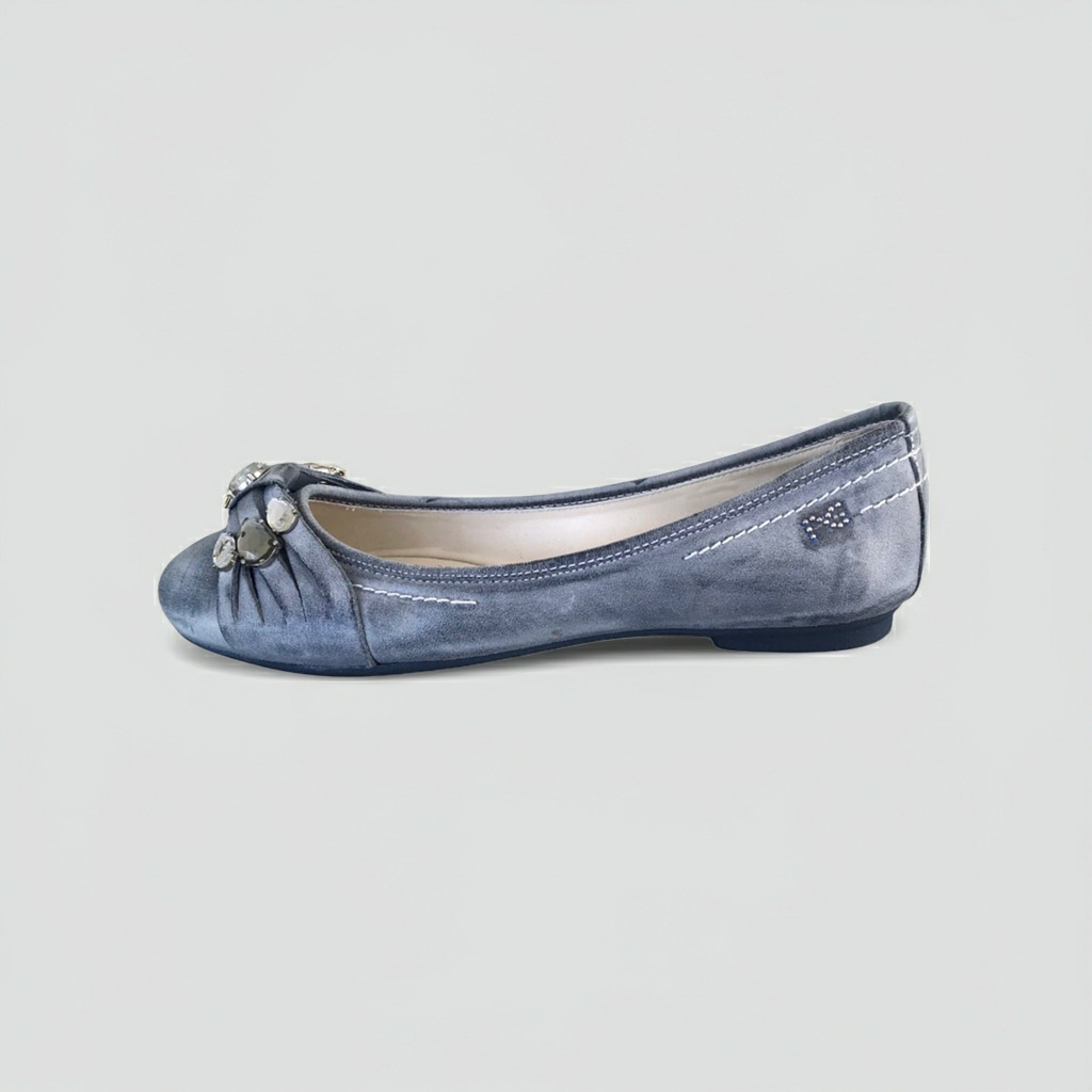 Ballerine NeroGiardini P207072D Vera Pelle Blu Avio con Pietre Argento