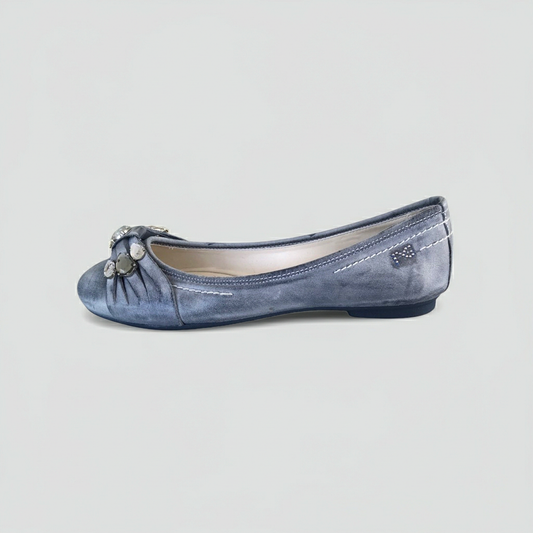 Ballerine NeroGiardini P207072D Vera Pelle Blu Avio con Pietre Argento