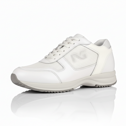 Sneakers Donna NeroGiardini P000400 Vera Pelle Perlato, Tessuto glitter, Bianco