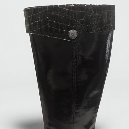Stivali Donna NeroGiardini A900301E Tacco alto, Vera Pelle, Naplak in Vernice, Stampa Cocco, Cerniera Zip - Colore Nero