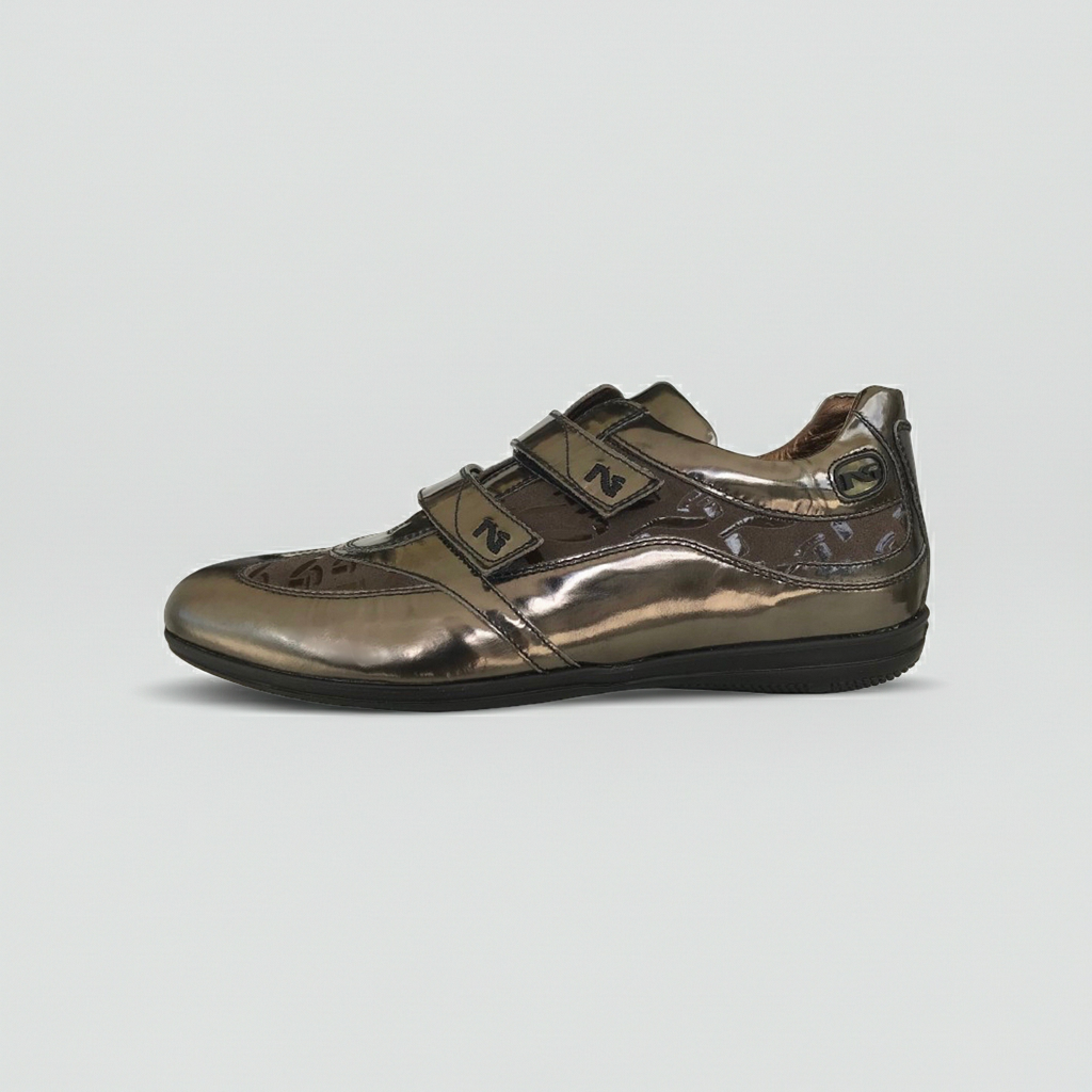 Sneakers donna NeroGiardini 456 con doppio strappo, Vera pelle Specchiato, Antracite, 39 EU