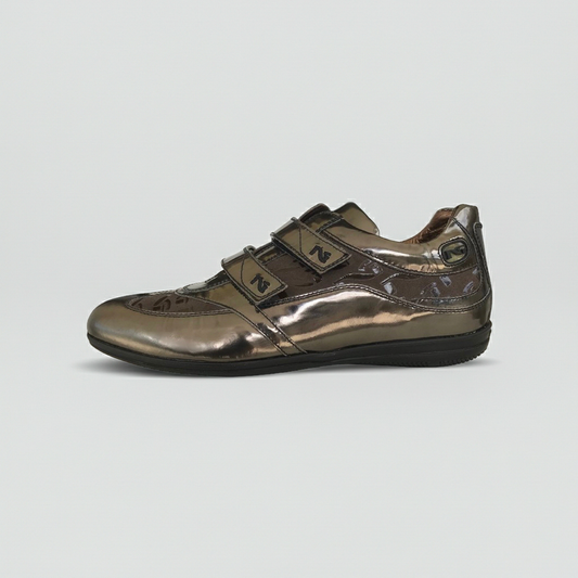 Sneakers donna NeroGiardini 456 con doppio strappo, Vera pelle Specchiato, Antracite, 39 EU