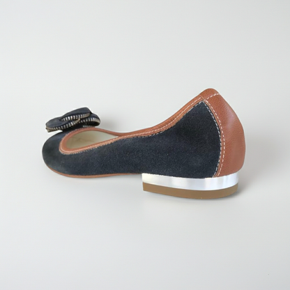 Ballerine NeroGiardini Tacco Basso camoscio Blu Avio con Finiture in Pelle Cuoio