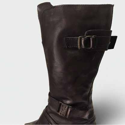 Stivali stile vintage Donna NeroGiardini 00171 Vera Pelle, Zip, Elastico, Fibbie, Marrone Testa di Moro