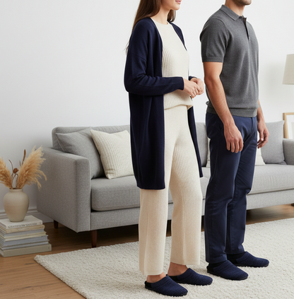 Pantofole Ciabatte Uomo in Velour Caldo, Fodera e Soletta in Lana, Blu, Plantare Estrabile
