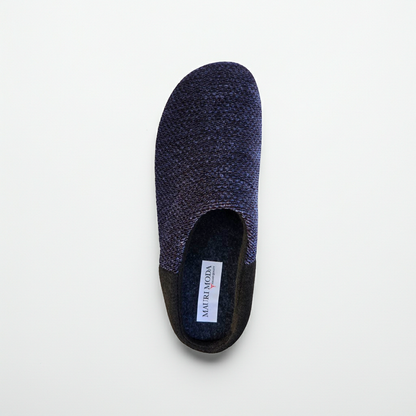 Pantofole Ciabatte Uomo in Velour Caldo, Fodera e Soletta in Lana, Blu, Plantare Estrabile