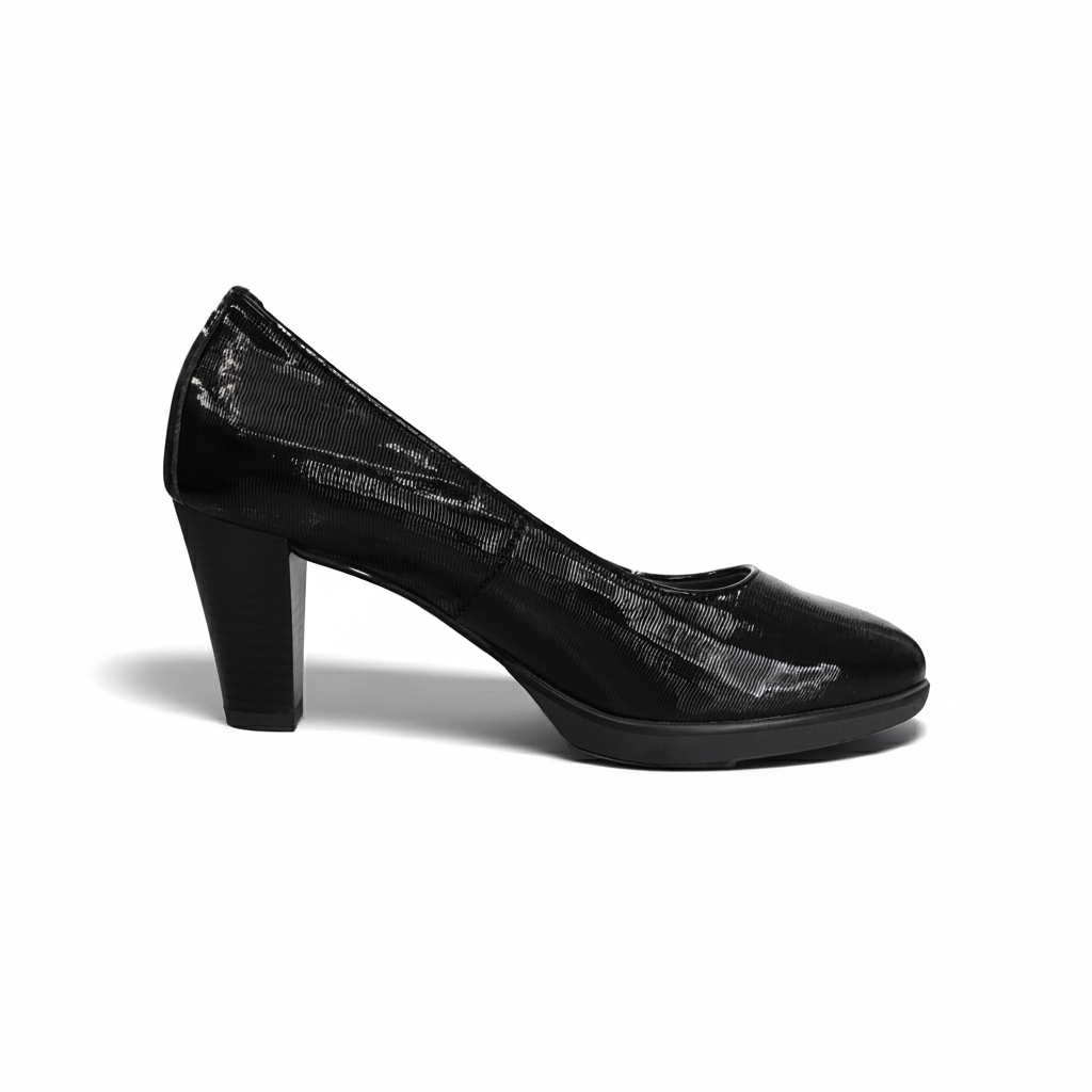 Décolleté Donna NeroGiardini A616656DE - Tacco 6 cm con Plateau, Vera Pelle, Vernice Rigatino, Colore Nero