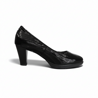 Décolleté Donna NeroGiardini A616656DE - Tacco 6 cm con Plateau, Vera Pelle, Vernice Rigatino, Colore Nero